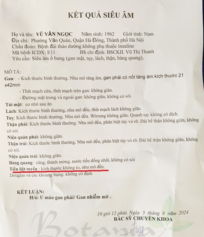 Hiện tại kích thước tiền liệt tuyến của chú Ngọc đã trở lại bình thường